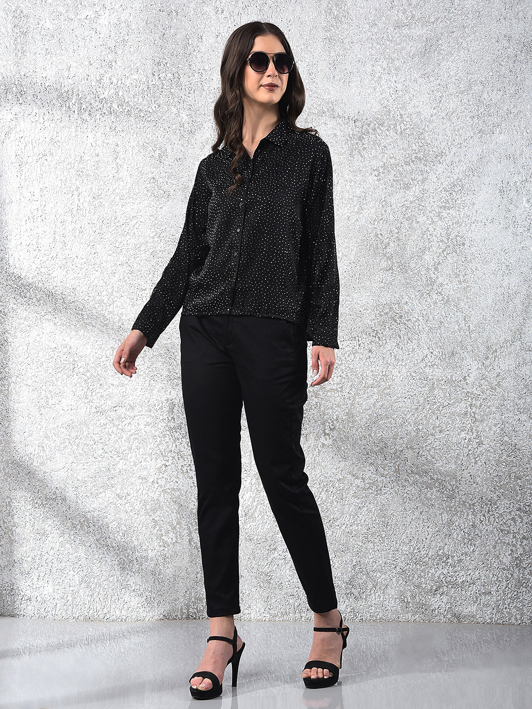 Black Embellished Sparkle Shirt