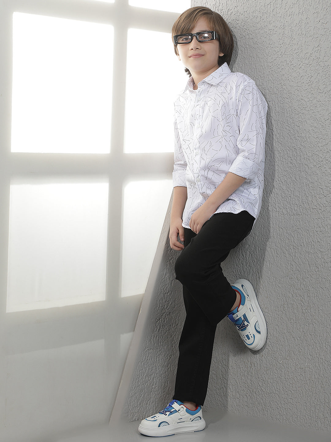White Abstract Print 100% Cotton Shirt
