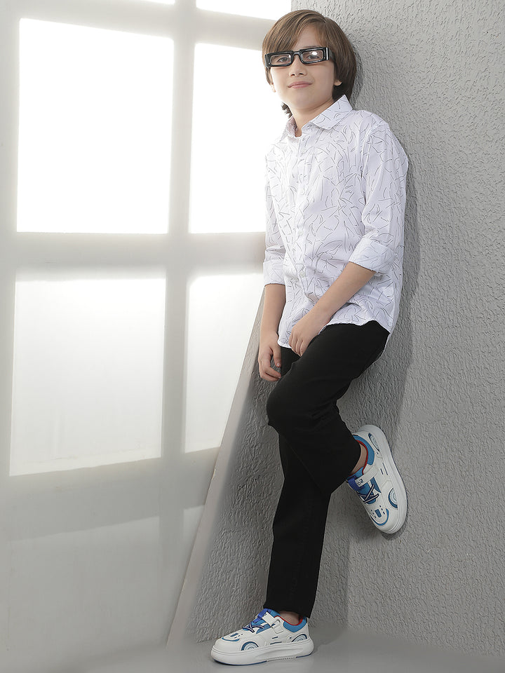 White Abstract Print 100% Cotton Shirt