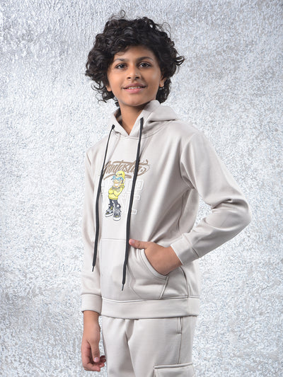 Beige Graphic Print Hooded Neck Sweatshirt