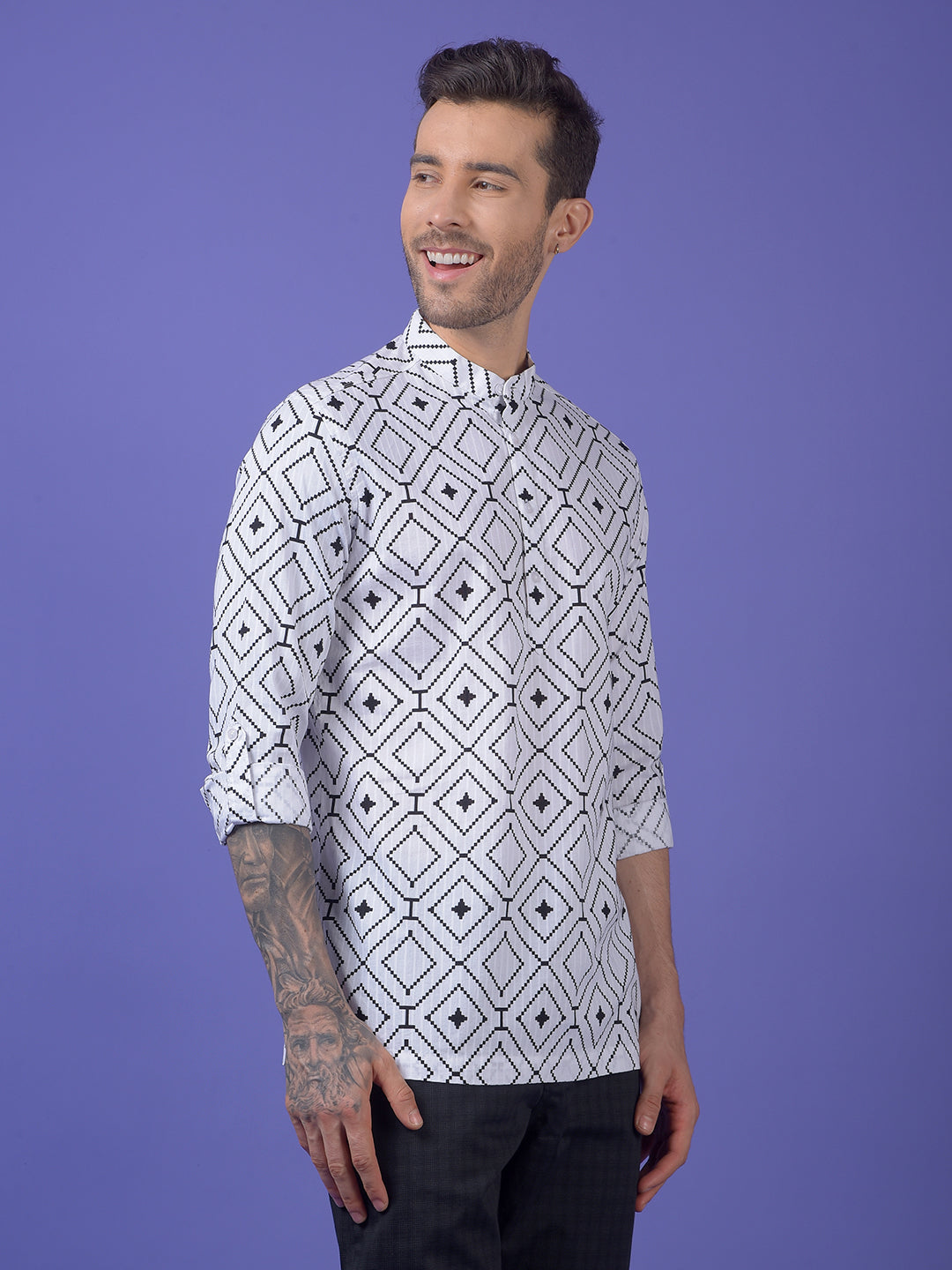White Printed 100% Cotton Kurta