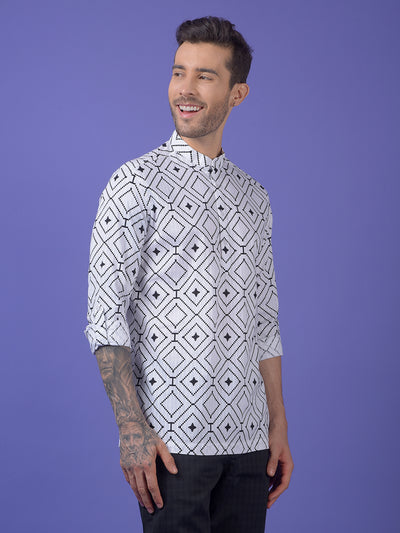 White Printed 100% Cotton Kurta