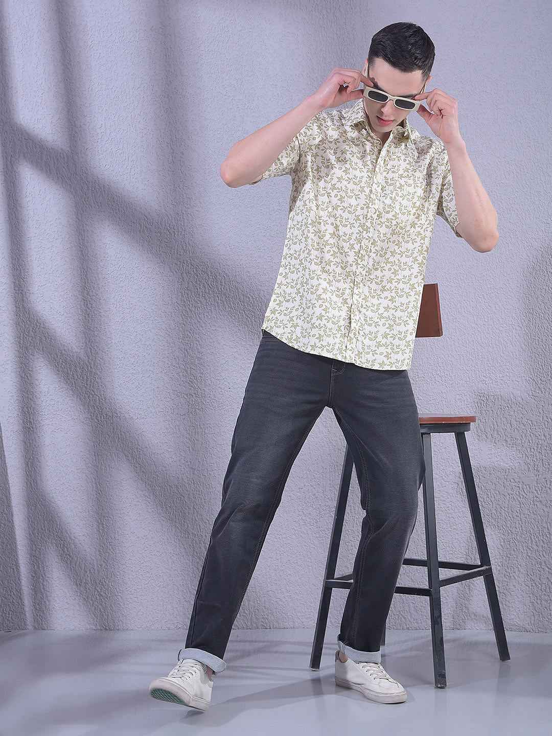 Olive Floral Print Shirt