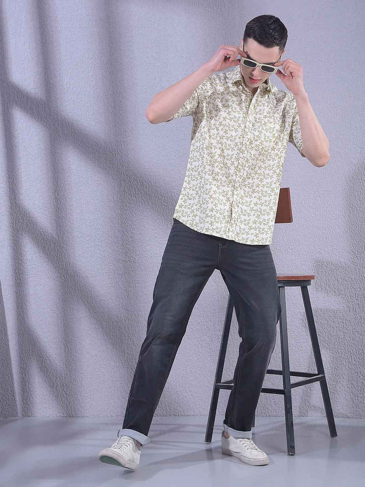 Olive Floral Print Shirt