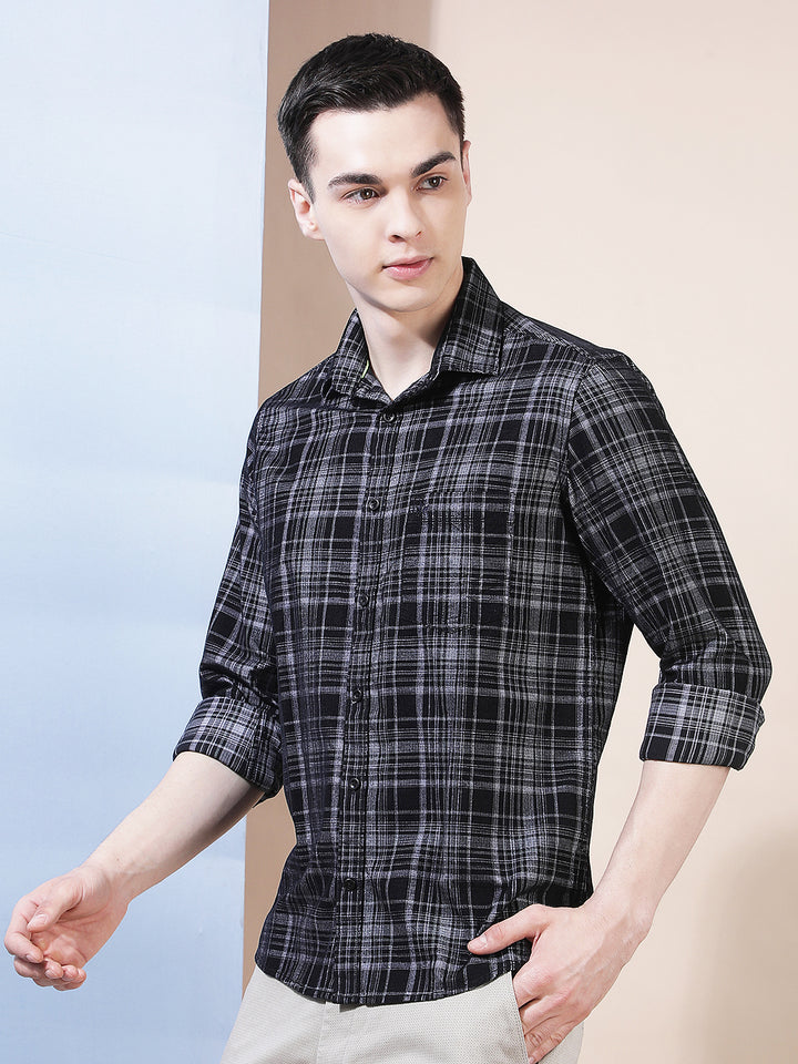 Black Checked 100% Cotton Corduroy Shirt