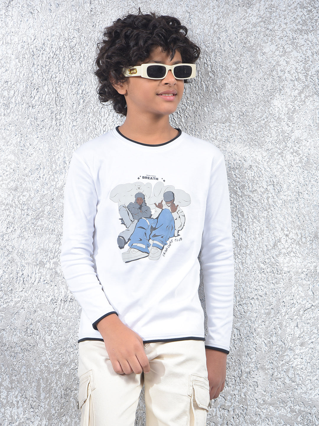 White Graphic Print 100% Cotton T-Shirt