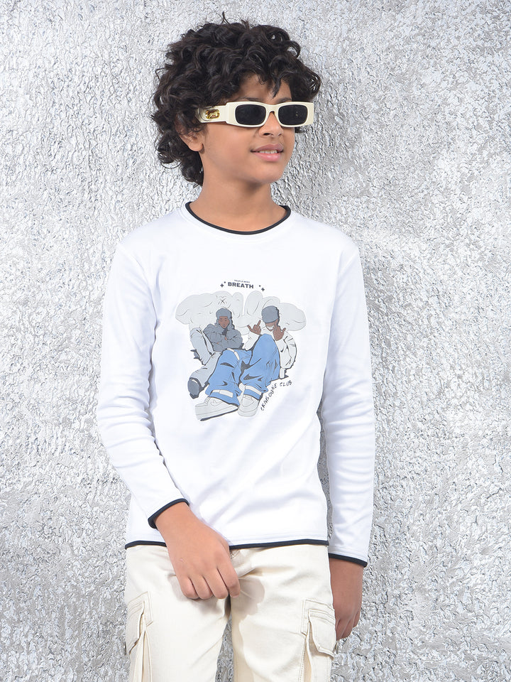 White Graphic Print 100% Cotton T-Shirt