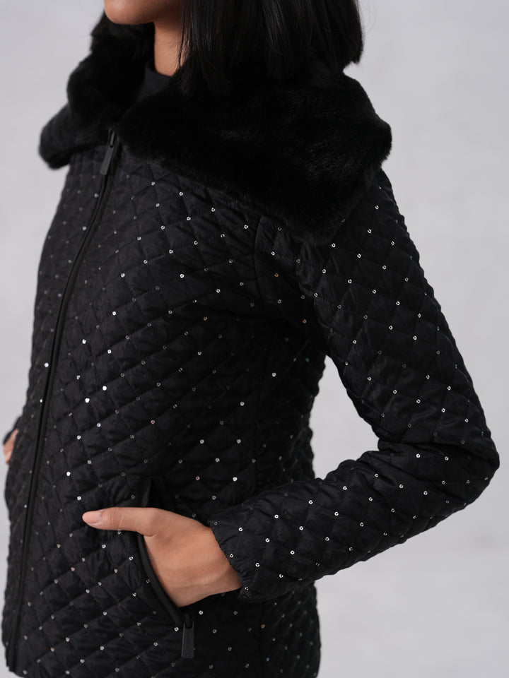 Embellished Paded Black Jacket