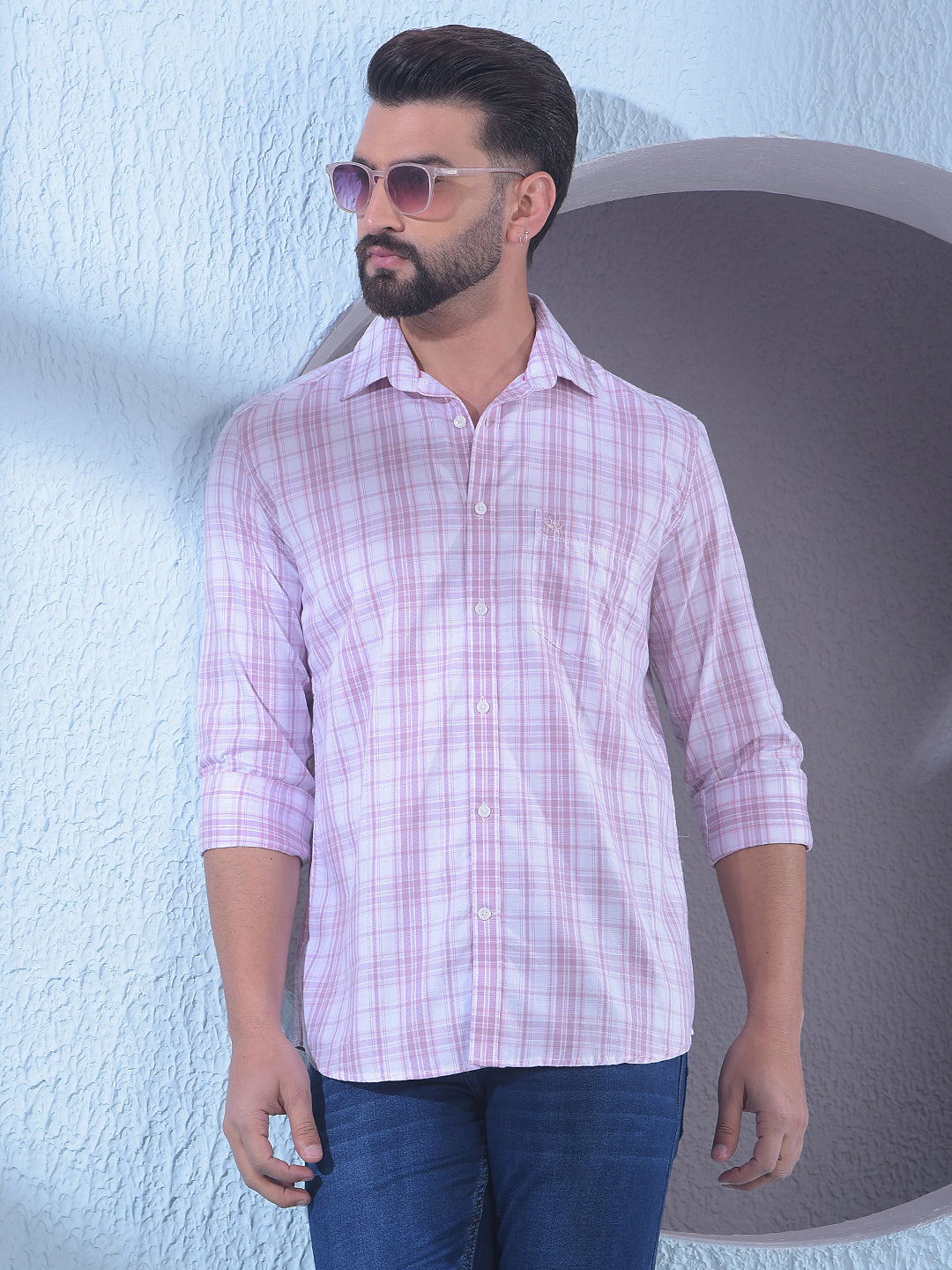 Pink Checked 100% Cotton Shirt