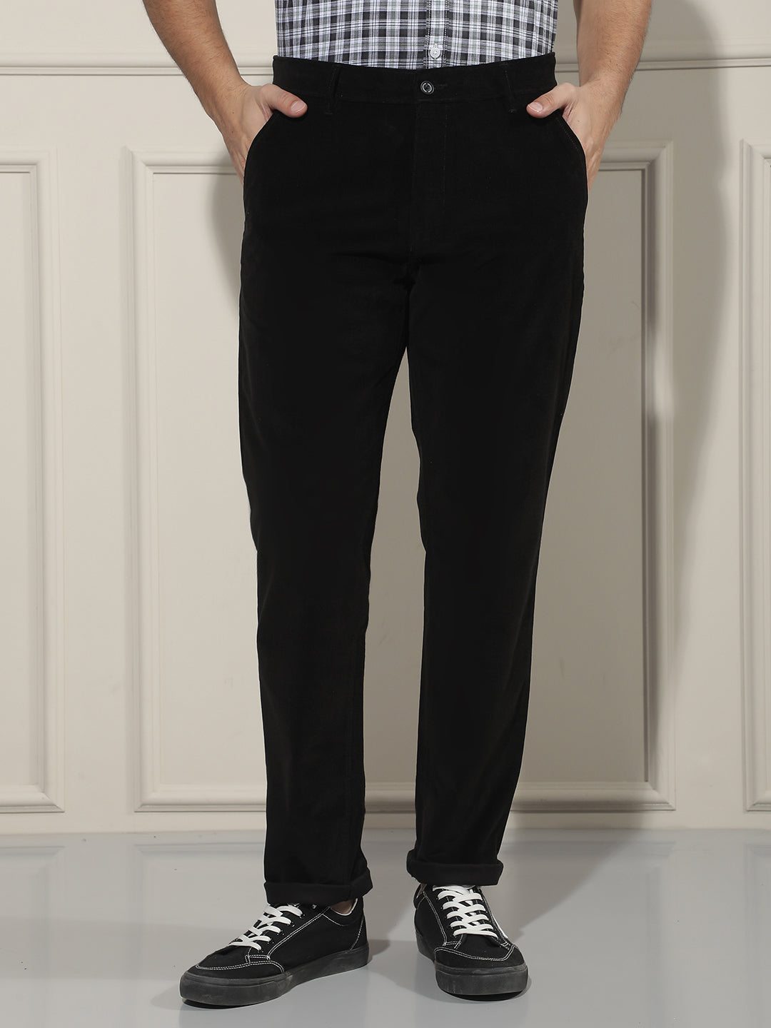 Luxe Obsidian Black Corduroy Trousers