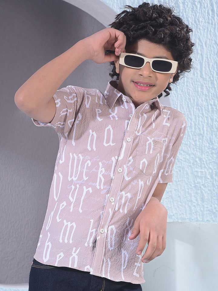 Beige Typographic Print Shirt-Boys Shirts-Crimsoune Club