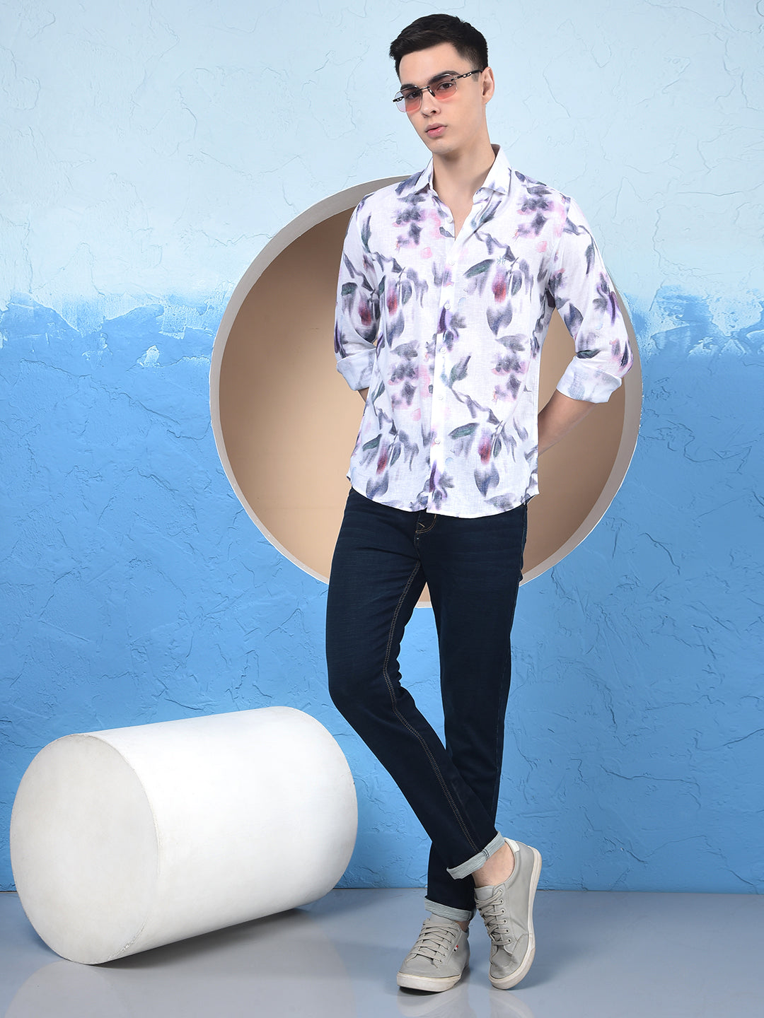 Multi-Color Floral Print Linen Shirt