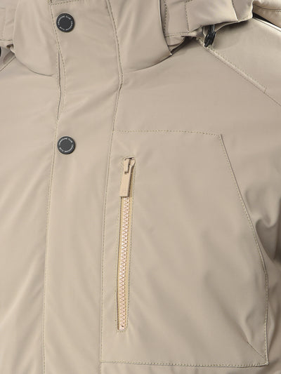 Beige Hooded Neck Puffer Jacket