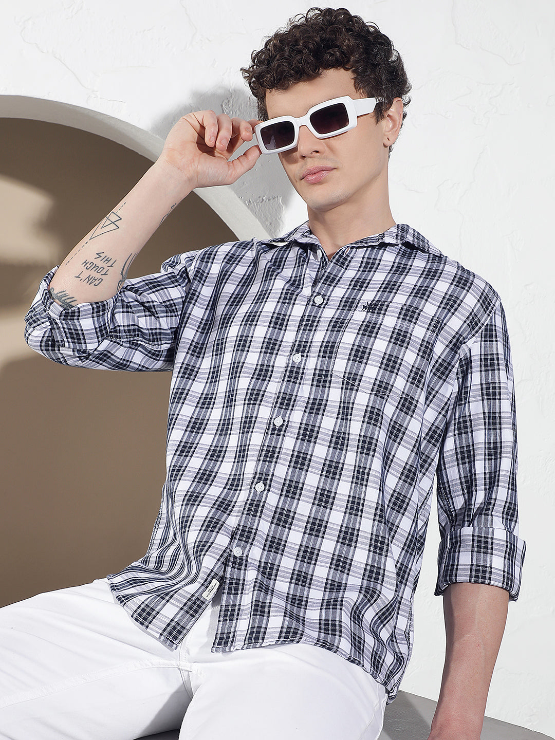 Navy Blue Checked Shirt