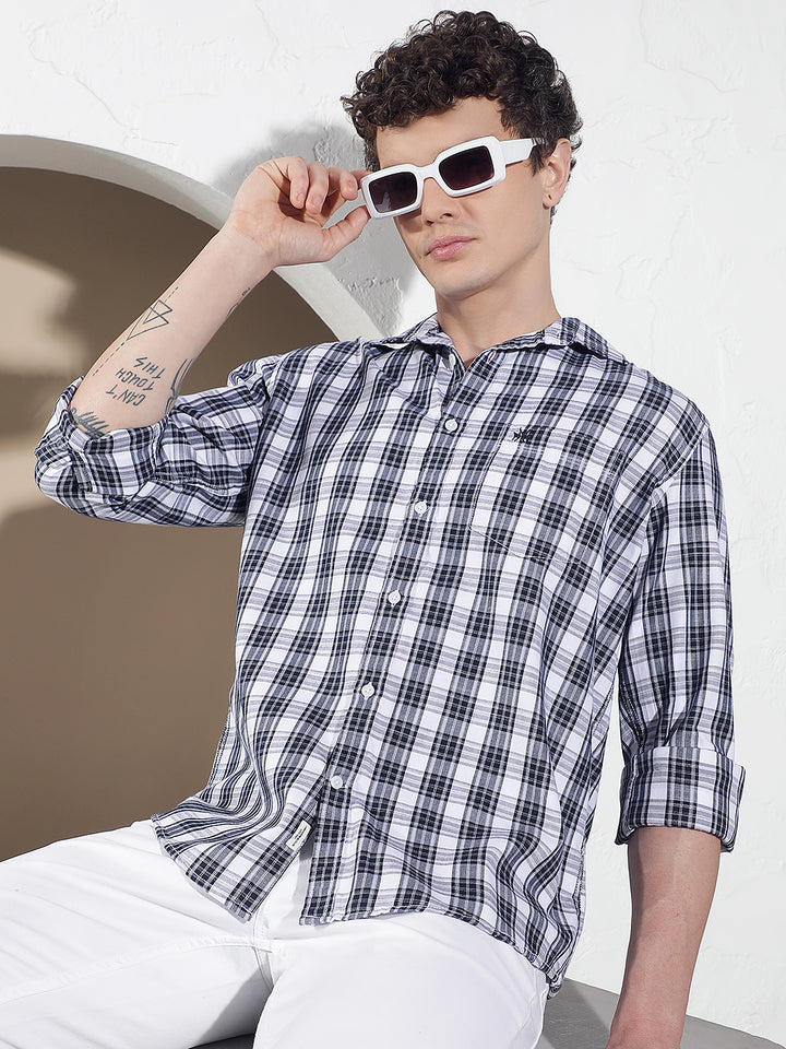 Navy Blue Checked Shirt
