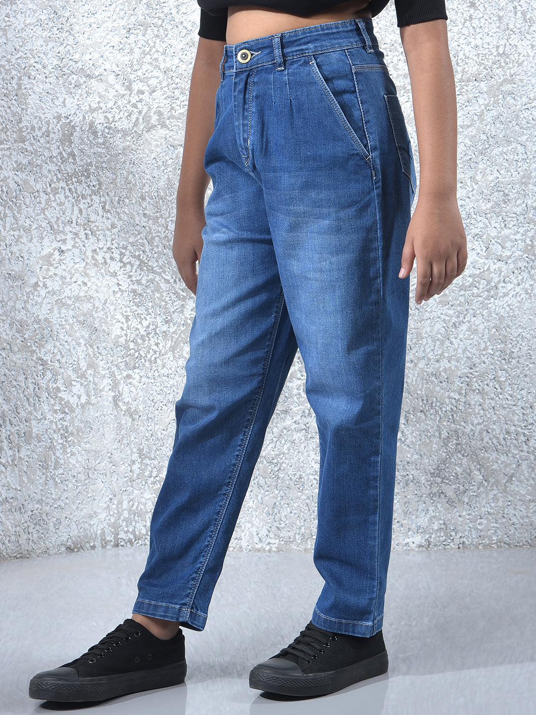Blue Mom Fit Jeans-Girls Jeans-Crimsoune Club