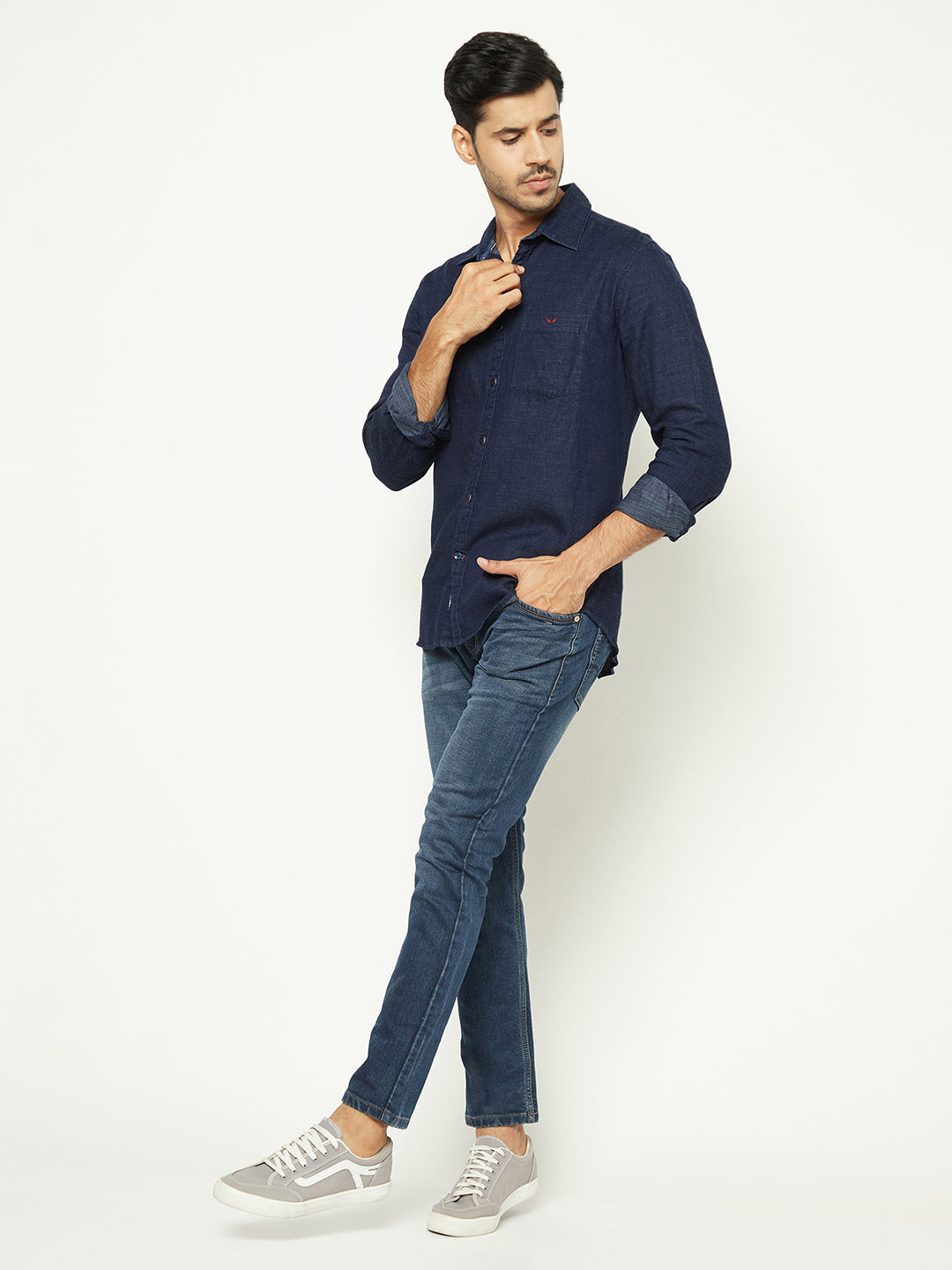 Navy Blue 100% Cotton Denim Shirt