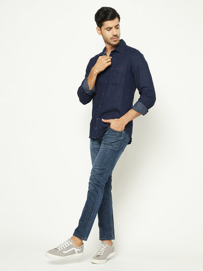 Navy Blue 100% Cotton Denim Shirt