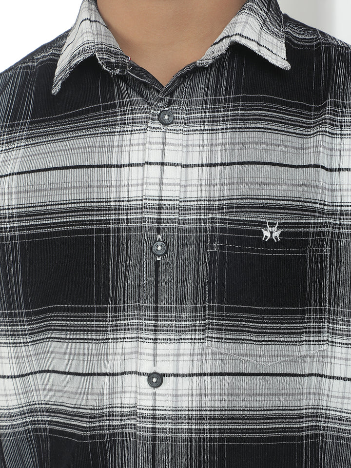 Black Checked 100% Cotton Corduroy Shirt