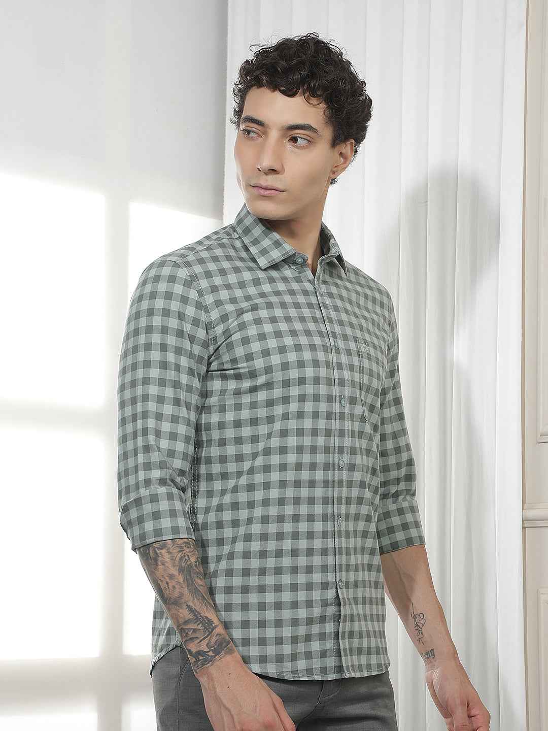 Green Checked 100% Cotton Shirt