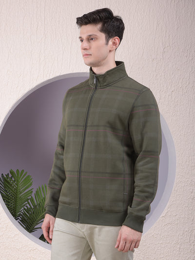 Classy Olive Checked Sweatshirt