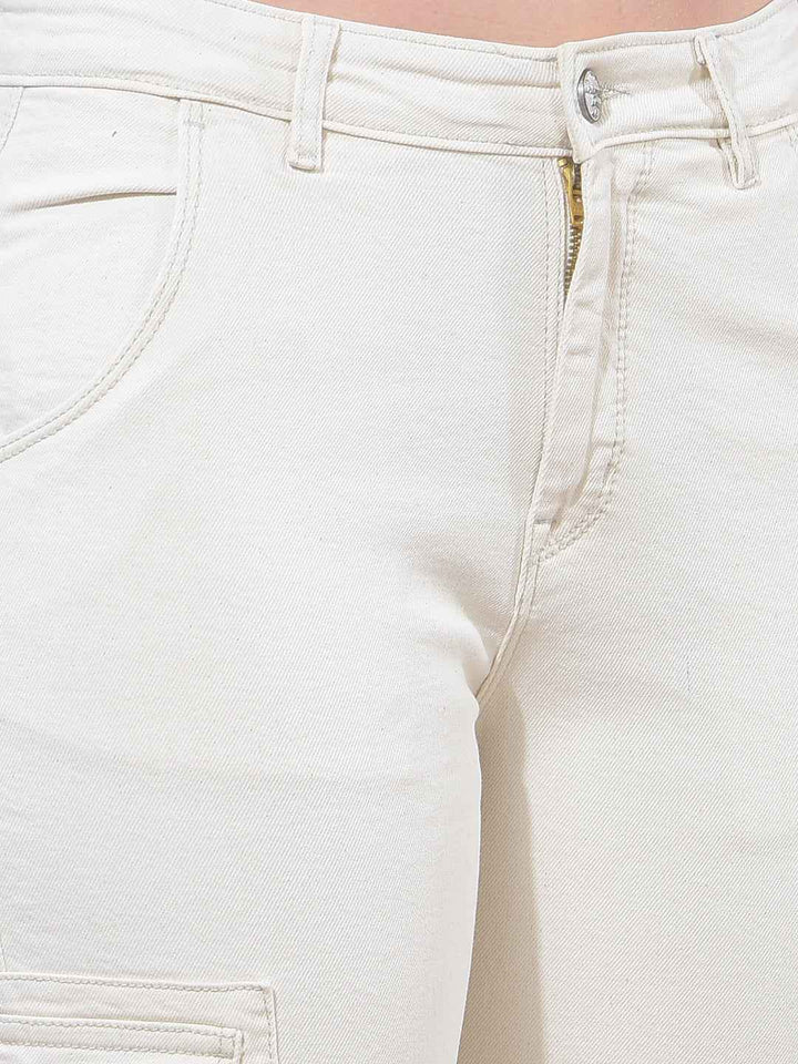 Beige Wide Leg Cargo Jeans