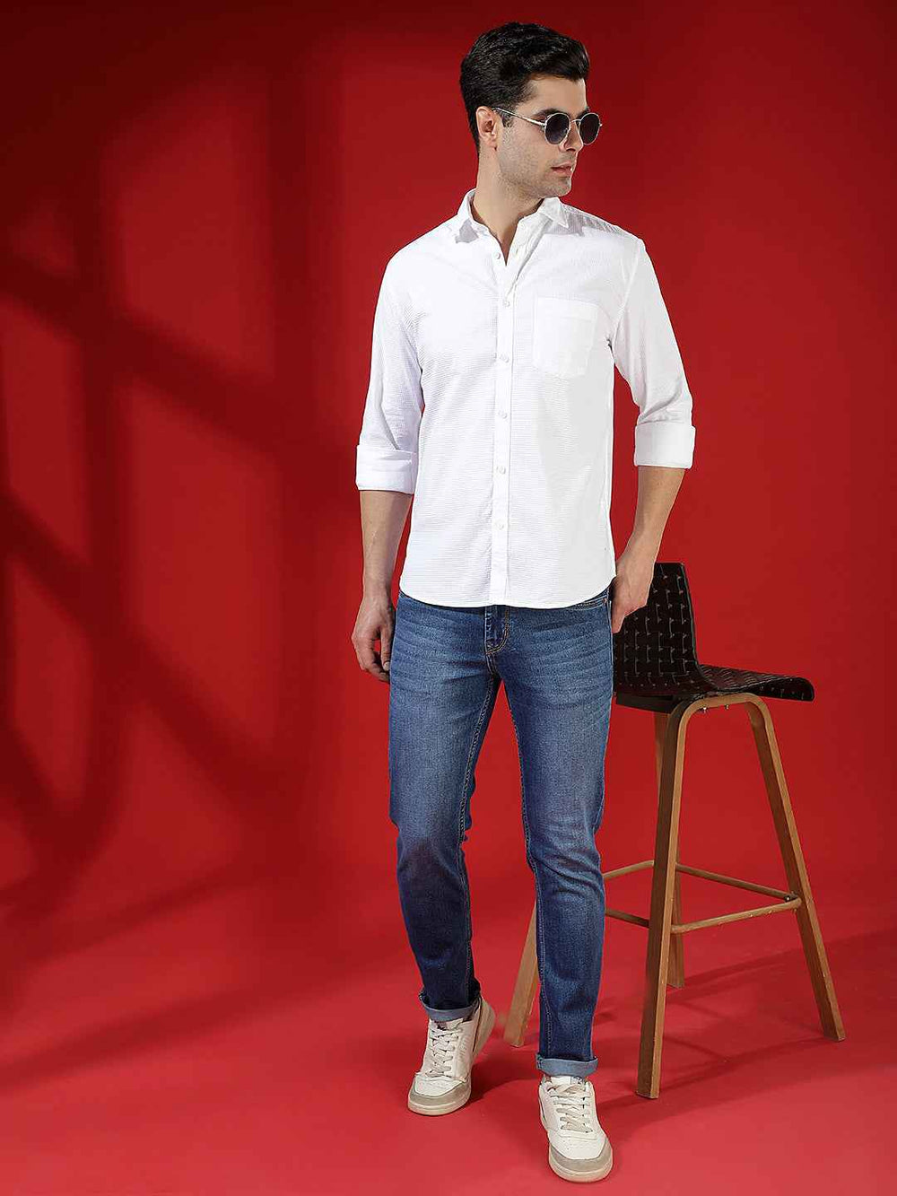 White Textured Smart Casual Shirt