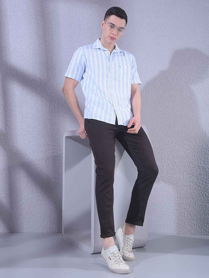 Blue 100% Cotton Vertical Stripes Shirt