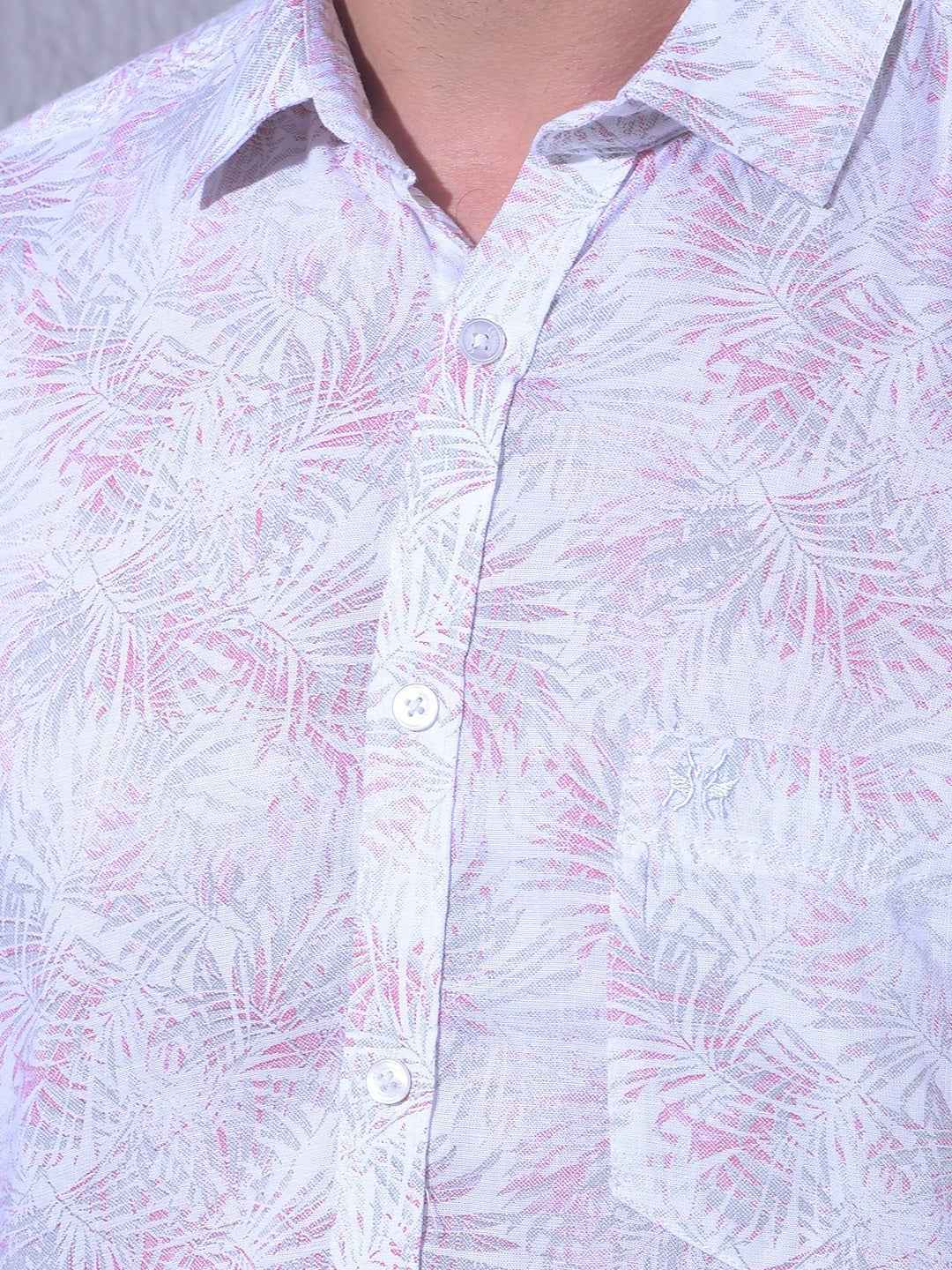Pink Floral Print Linen Shirt