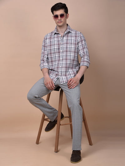 Purple Checked 100% Cotton Shirt