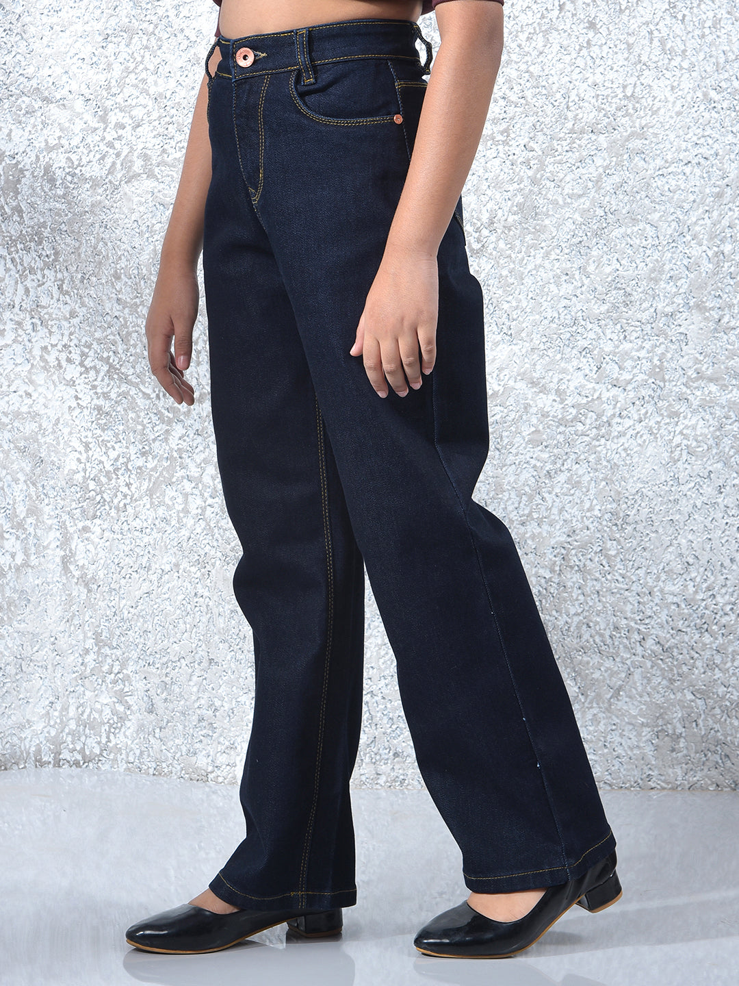 Blue Fashionable Wide-Leg Denim Cargo Jeans-Girls Jeans-Crimsoune Club