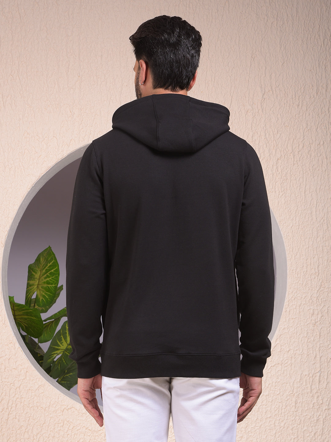 Black Embroidered Hooded Neck Sweatshirt