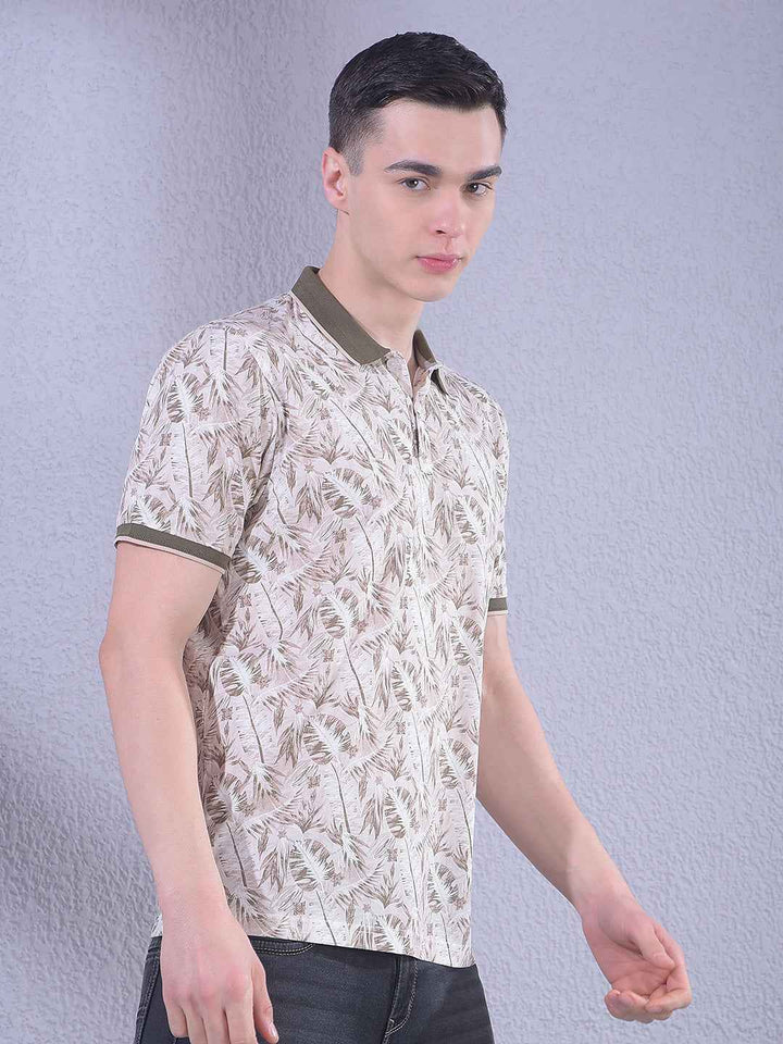 Beige Floral Print T-Shirt