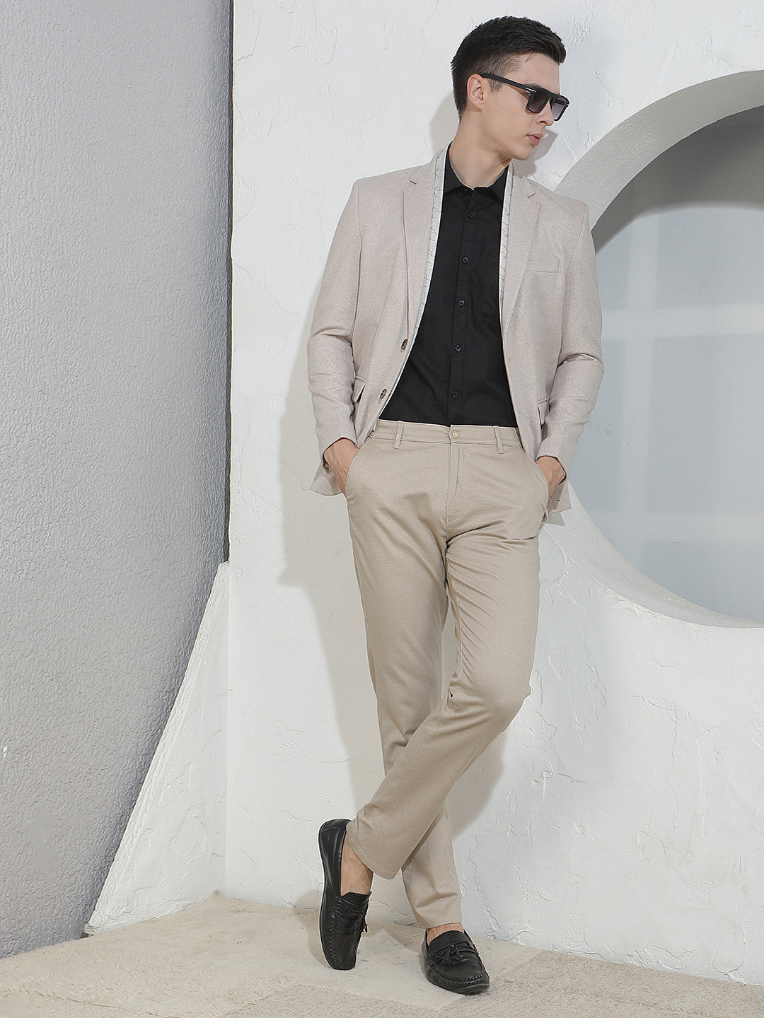 Beige Notched Lapel Blazer