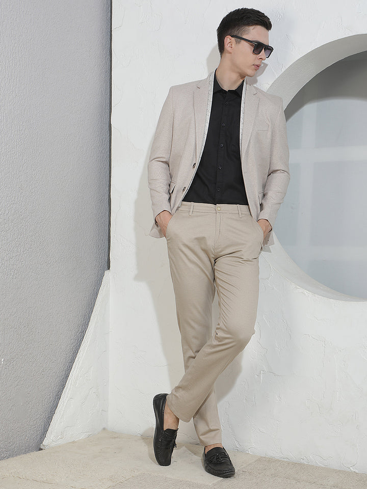 Beige Notched Lapel Blazer