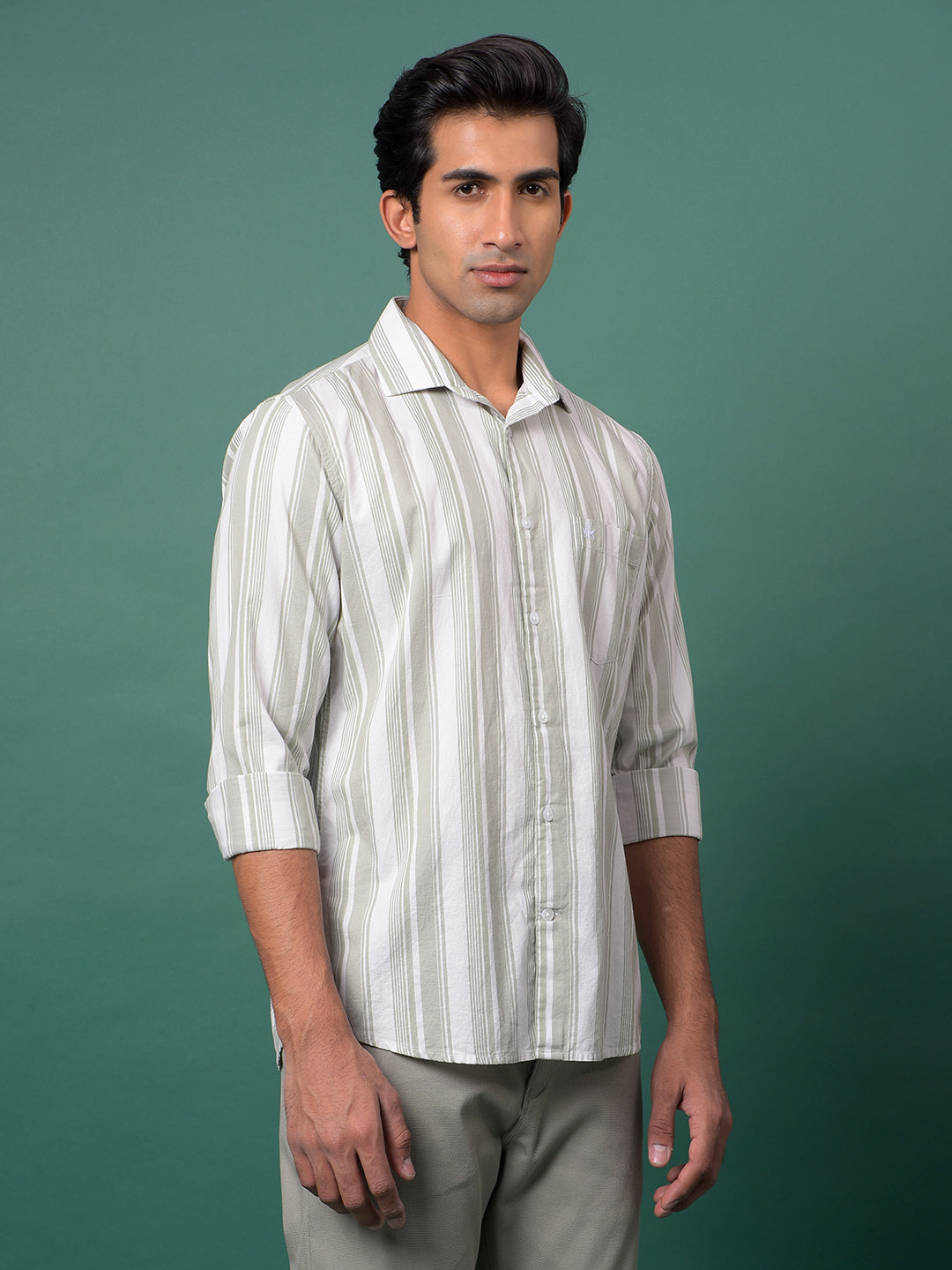 Green Vertical Stripes 100% Cotton Shirt