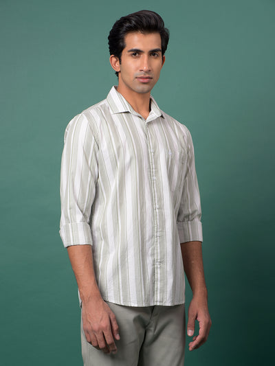 Green Vertical Stripes 100% Cotton Shirt