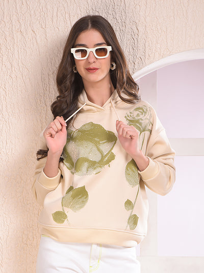 Green Graphic Print Hooded Neck Sweatshirt