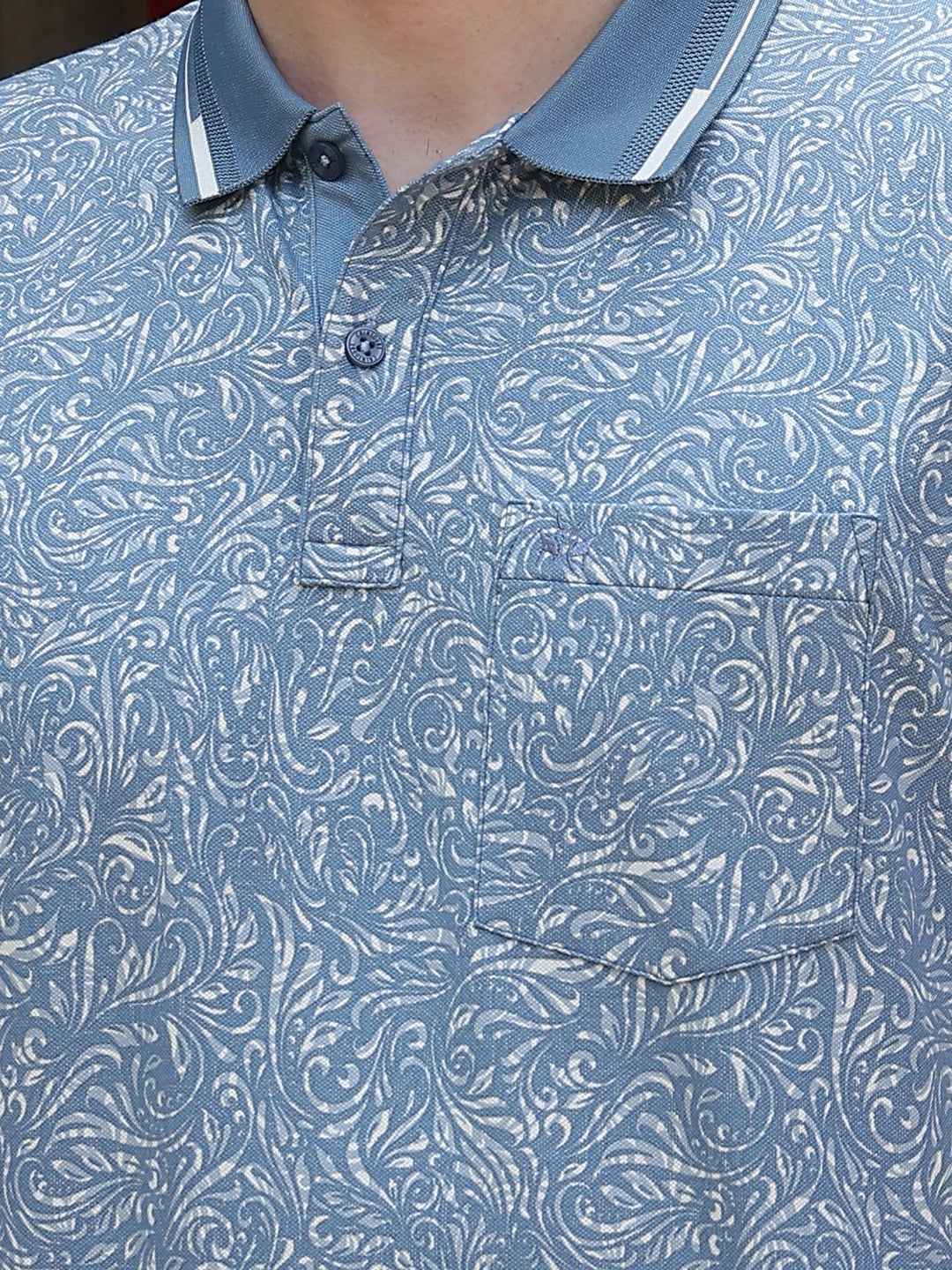 Blue Printed Polo Neck T-Shirt