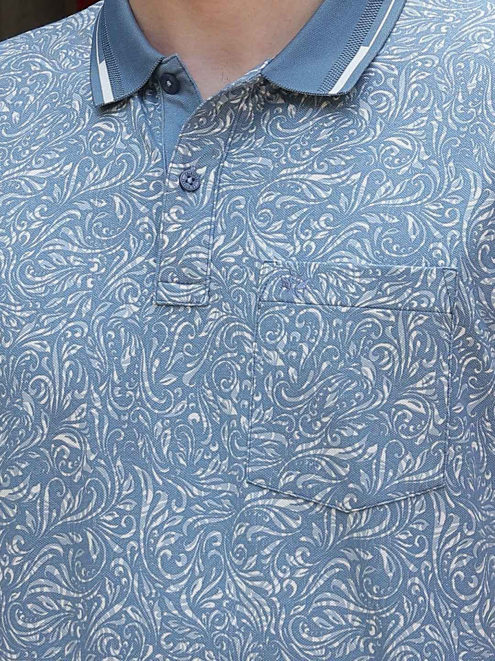 Blue Printed Polo Neck T-Shirt