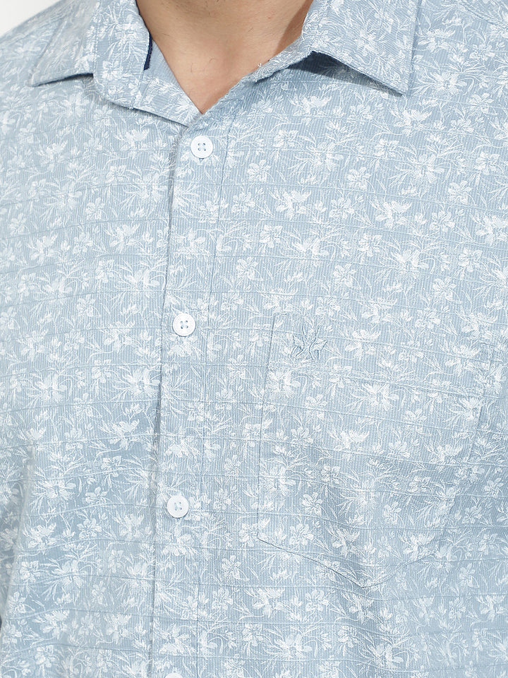Sky Blue Floral Print Shirt