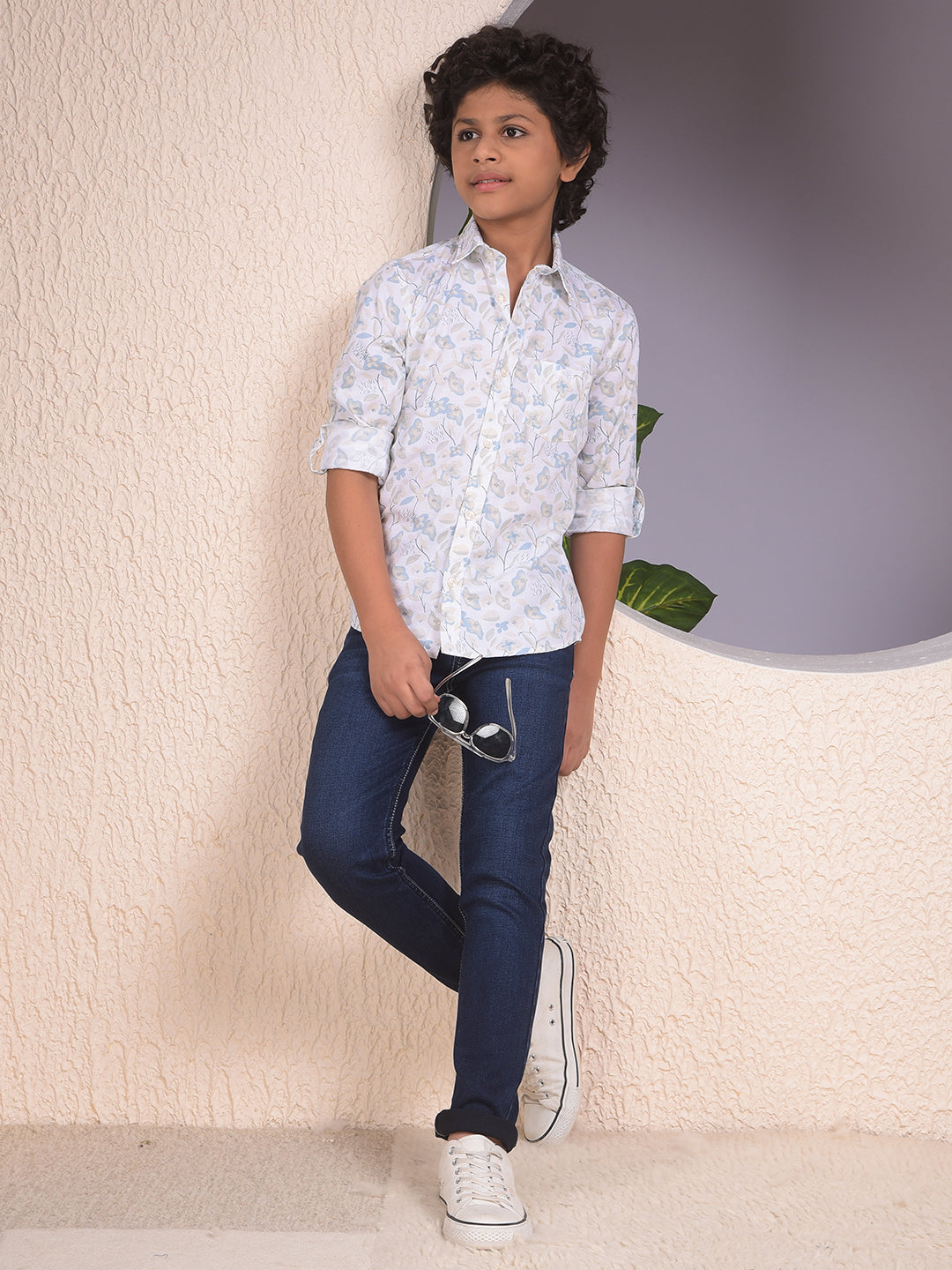 White Floral Print Shirt