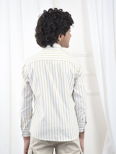 Beige Vertical Stripes 100% Cotton Corduroy Shirt