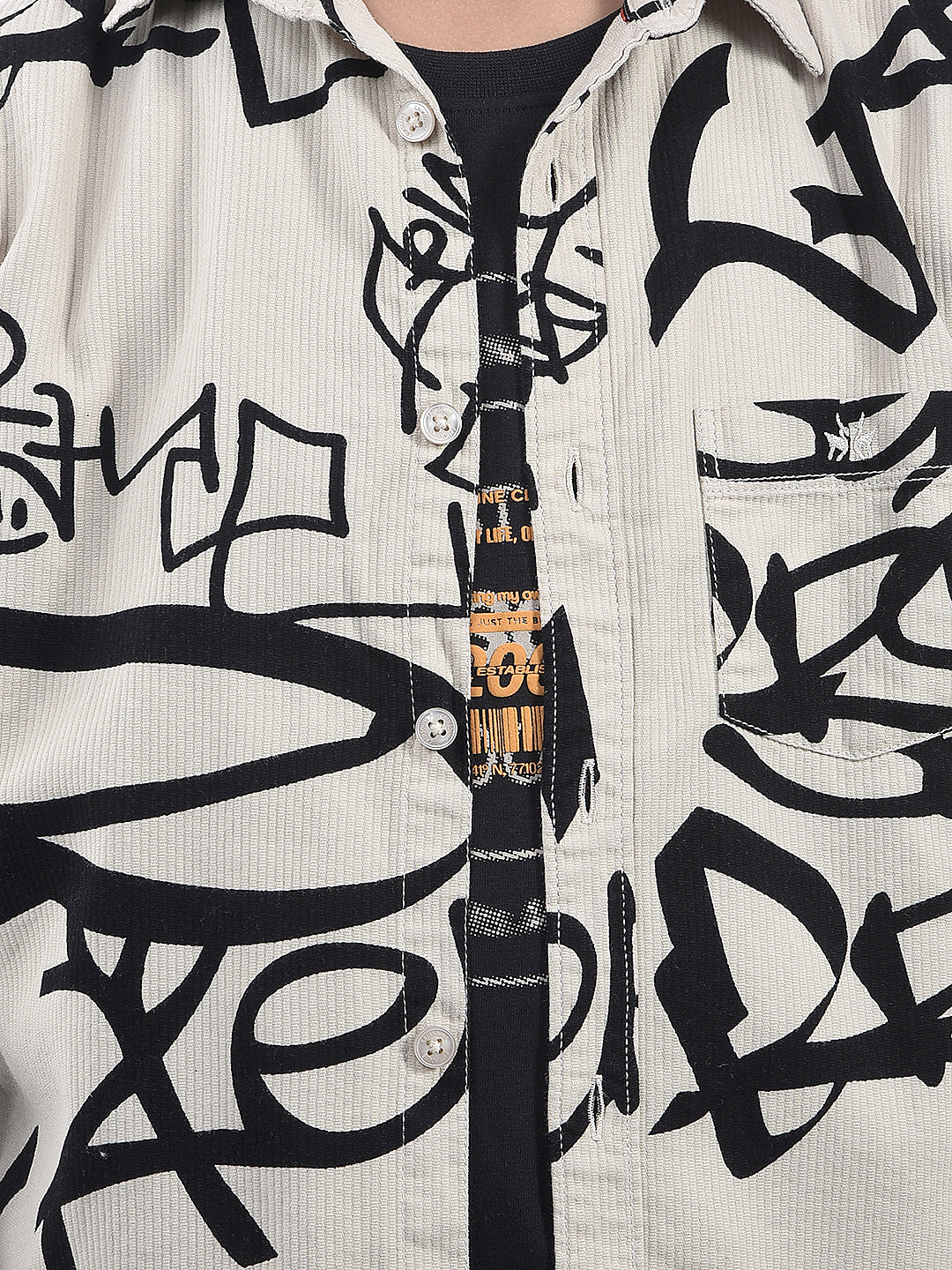 Beige Typographic Print 100% Cotton Knitted Shirt & T-Shirt Set