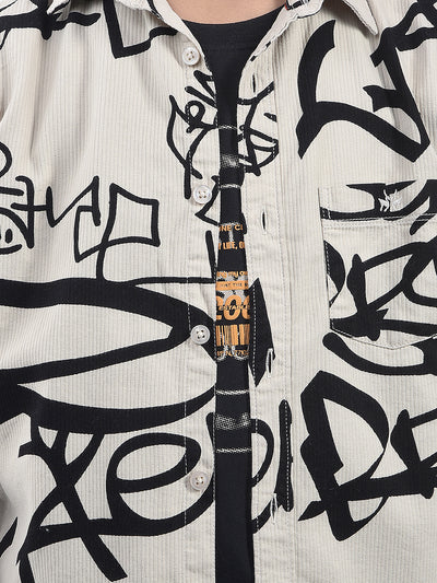 Beige Typographic Print 100% Cotton Knitted Shirt & T-Shirt Set