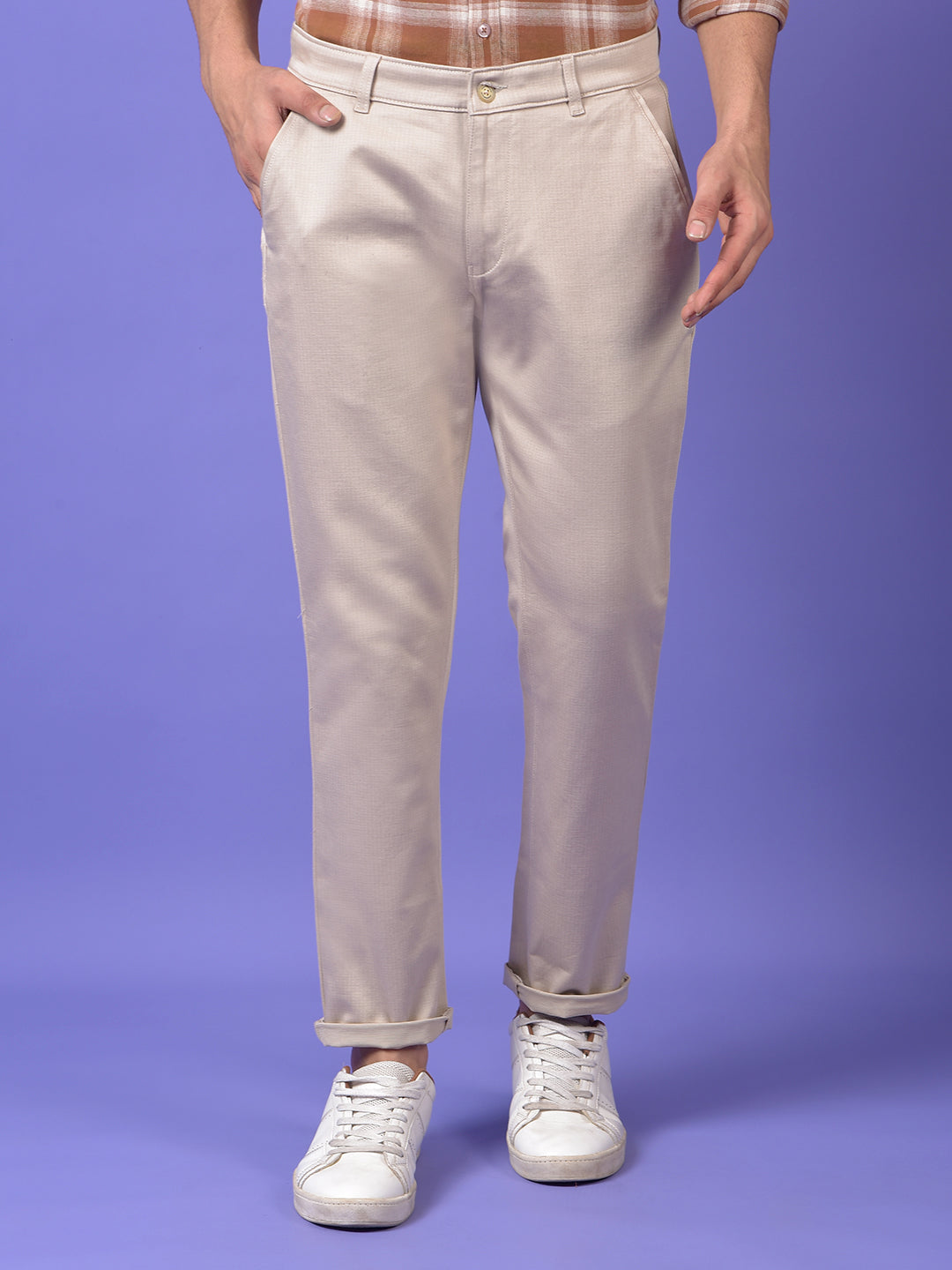 Beige Printed Trousers