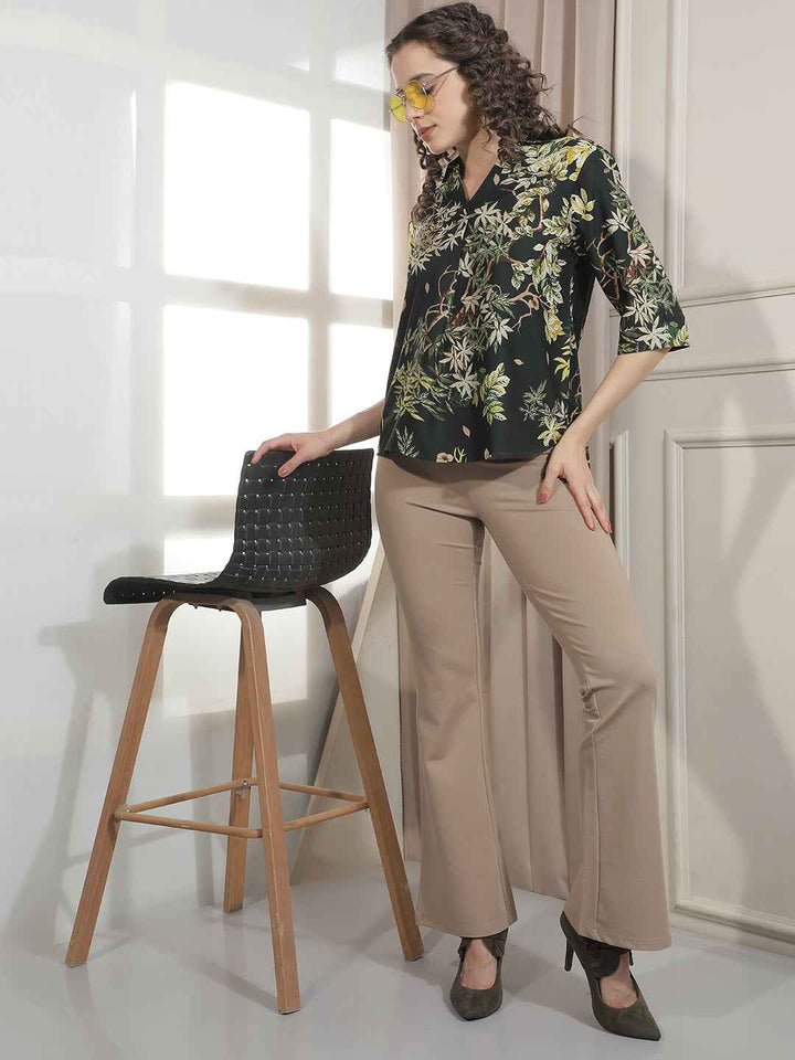 Stretchy Beige Bootcut Style Treggings