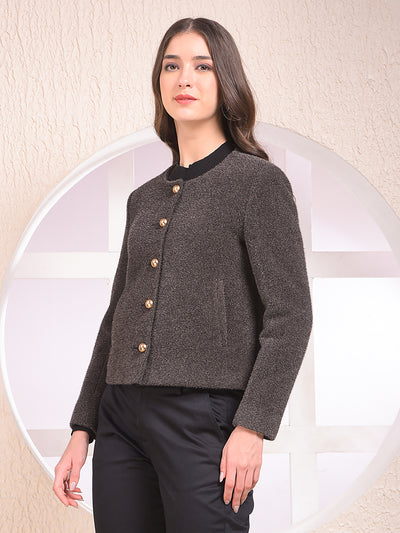 Brown Printed Single-Breasted Coat
