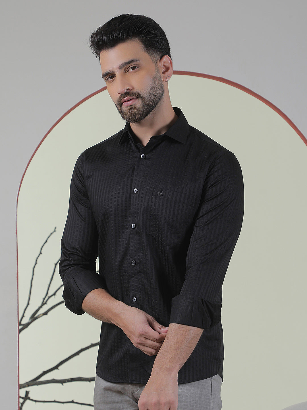 100% Cotton Black Horizontal Stripes Shirt