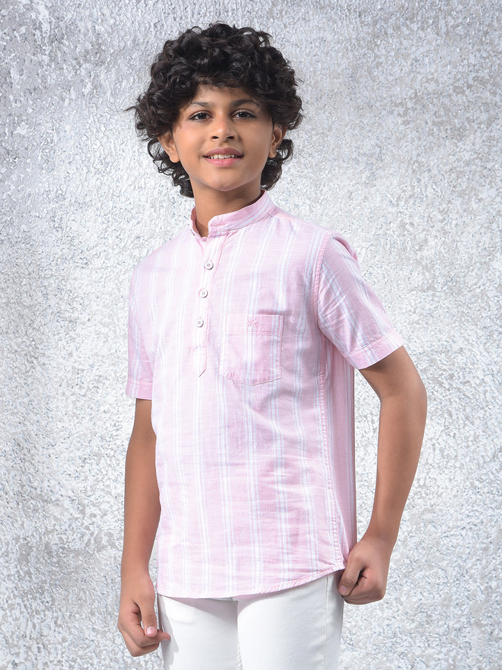 Pink Vertical Stripes 100% Cotton Shirt-Boys Shirts-Crimsoune Club